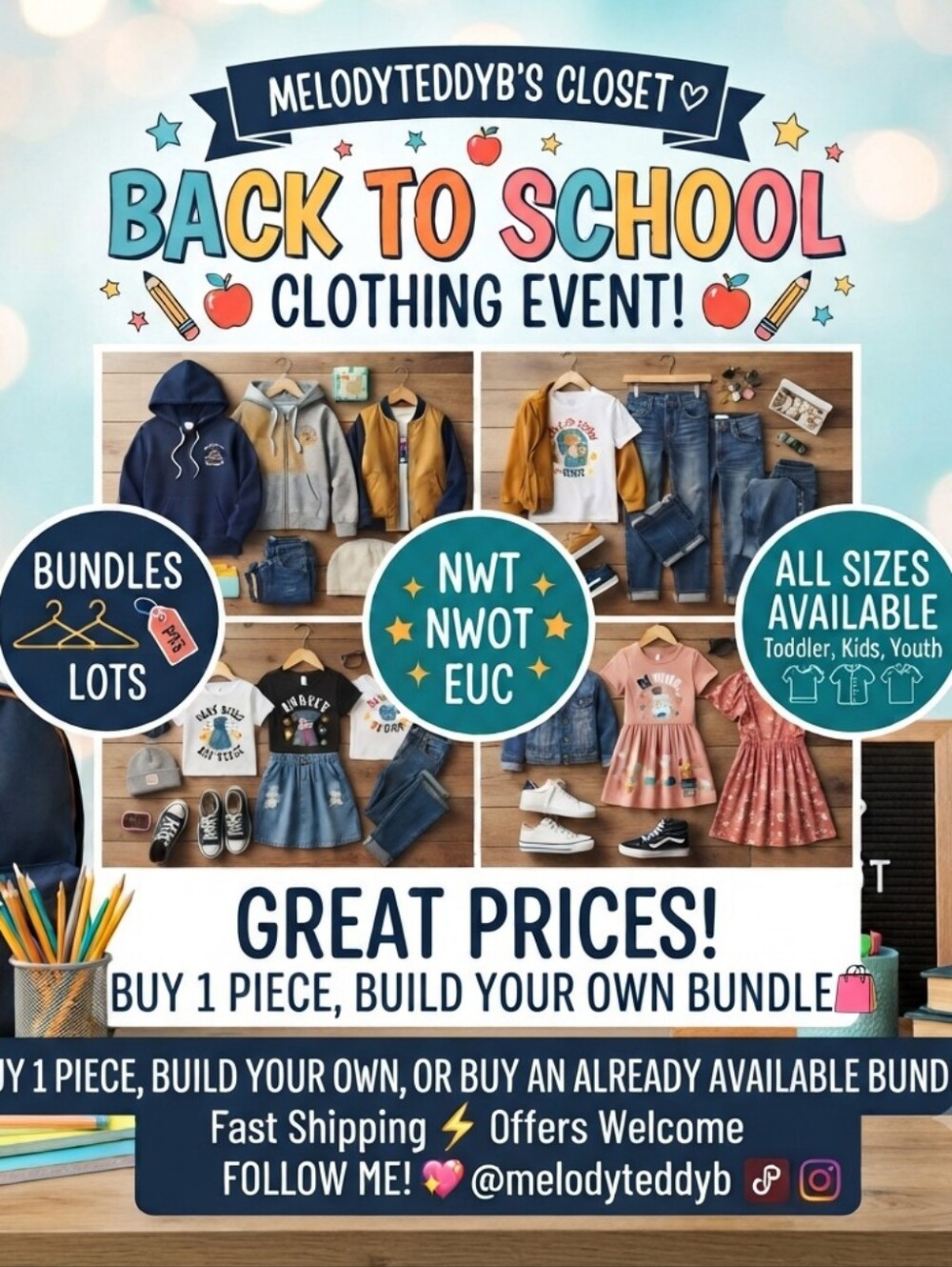 READ PLEASE BACK TO SCHOOL CLOTHING!FREE SCHOOL SUPPLIES W/$50 OR MORE BUNDLES
